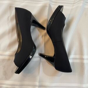 Bandolino Black Suede Peep Toe Heels